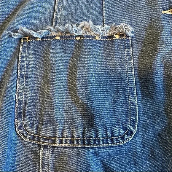 Vintage Cervelle S blue jean blazer jacket frayed trim & rivets Y2K Boho Chic - Picture 6 of 8